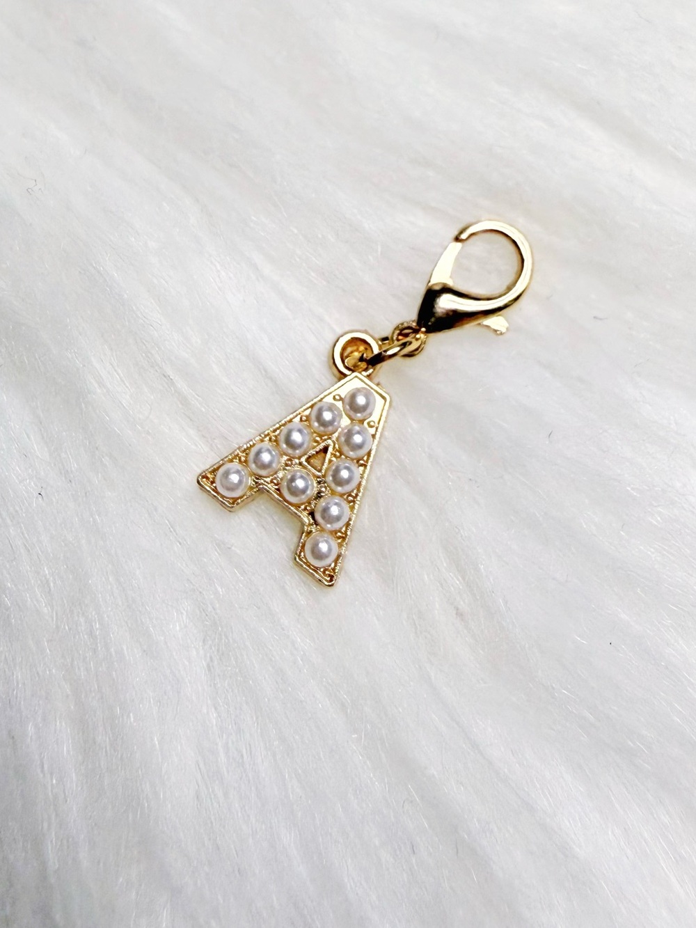 Gold Letter 'A' Pearl Charm Keychain zipper pull Women Bags Accessory